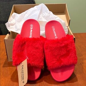 BearPaw Women's Vibrant Red Furry Slippers